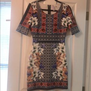 Multicolor Floral/Textile Midi Dress 3/4 sleeve